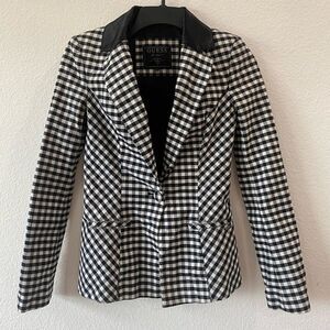 GUESS Black White Checkered Satin Collar Fitted Blazer Size 0